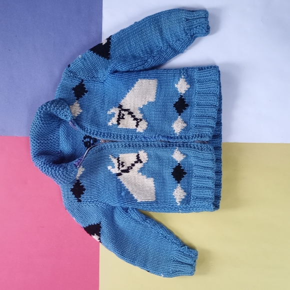 Vintage Handmade Horses Pattern Zip Up Sweater Jacket - Picture 4 of 7